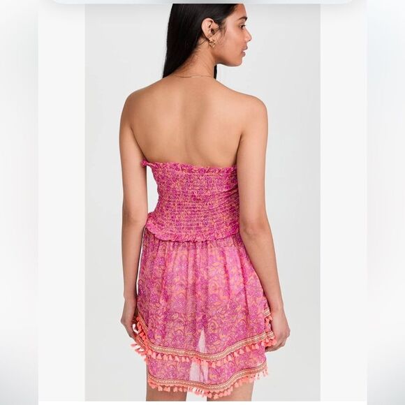 NEW Ramy Brook Printed Ro Electric Orange Combo Pink Strapless Dress Size M - Picture 4 of 12